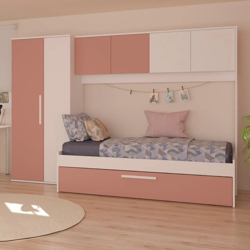 Cameretta a ponte con letto estraibile colore bianco e rosa antico - Pinky