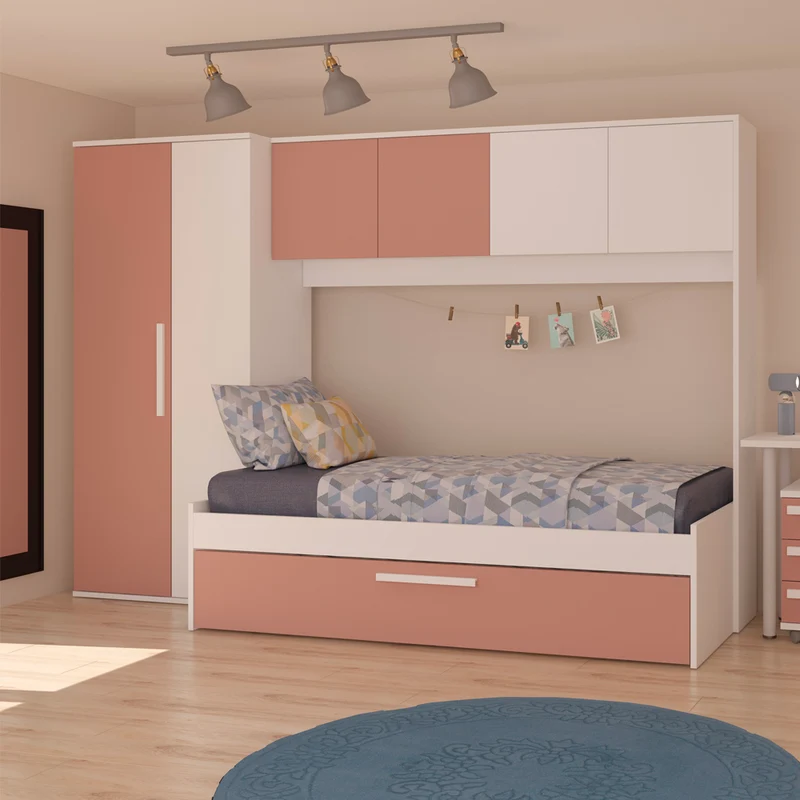 Cameretta a ponte con letto estraibile colore bianco e rosa antico - Pinky
