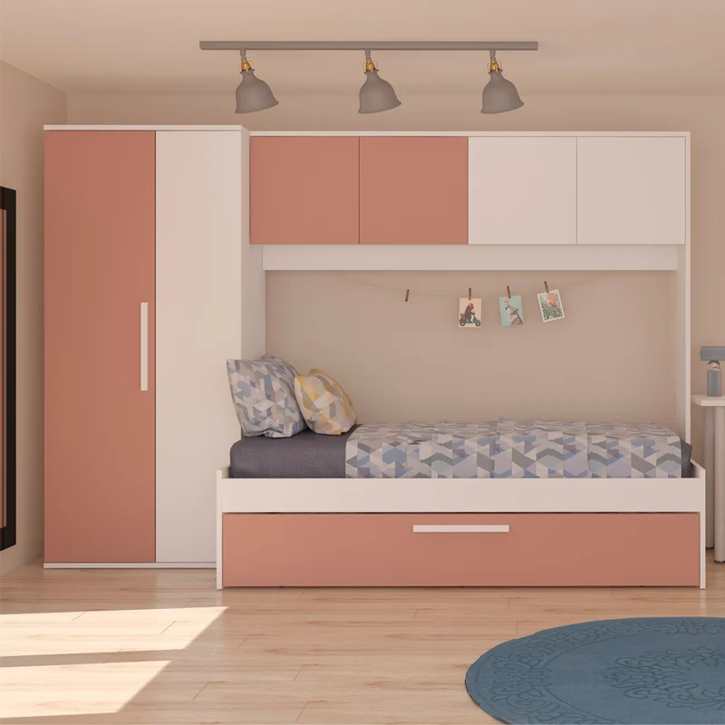 Cameretta a ponte con letto estraibile colore bianco e rosa antico - Pinky
