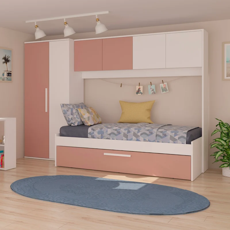 Cameretta a ponte con letto estraibile colore bianco e rosa antico - Pinky
