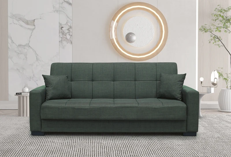 Divano letto 3 posti contenitore tessuto verde oliva 225 cm - Malpensa