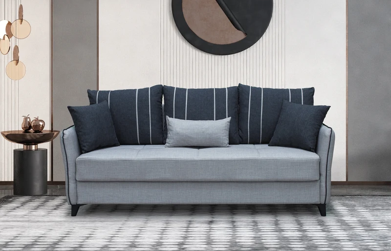 Divano letto 3 posti con contenitore e cuscini 210 cm grigio - Panama