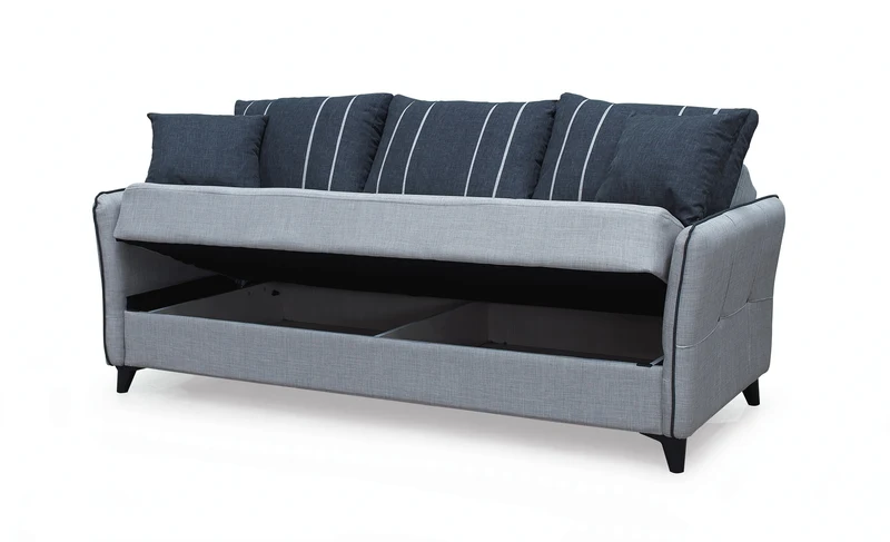Divano letto 3 posti con contenitore e cuscini 210 cm grigio - Panama