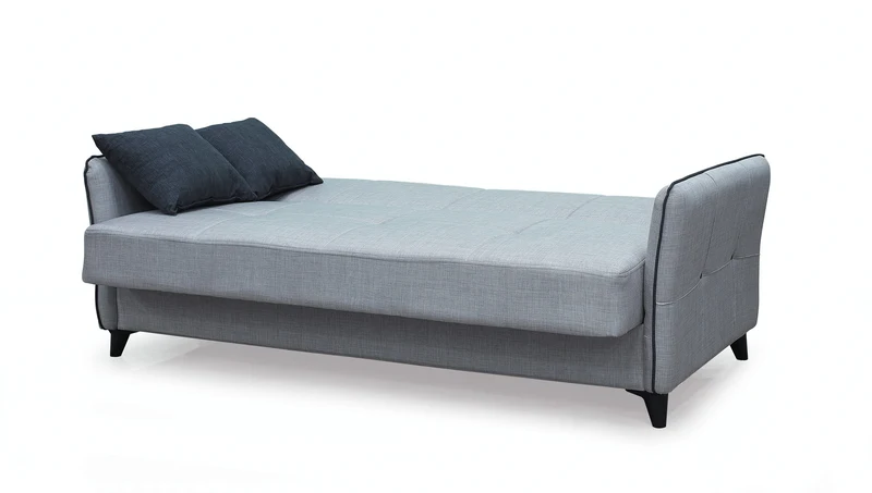 Divano letto 3 posti con contenitore e cuscini 210 cm grigio - Panama