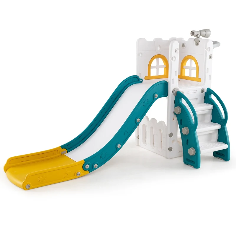 Toboggan 6 en 1 pour tout-petits 69 x 145 x 85 cm sécurisé avec télescope et panier de basket en HDPE jaune 20_0014347
