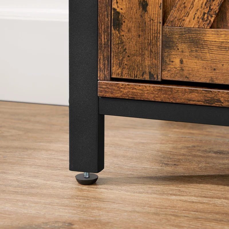 Meuble de rangement buffet 70 x 30 x 80 cm avec porte de grange coulissante compartiment ouvert étagère réglable style industriel pour entrée salon cuisine bureau marron rustique et noir 12_0006430