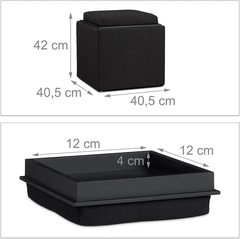 Tabouret coffre de rangement plateau lin noir 13_0002775
