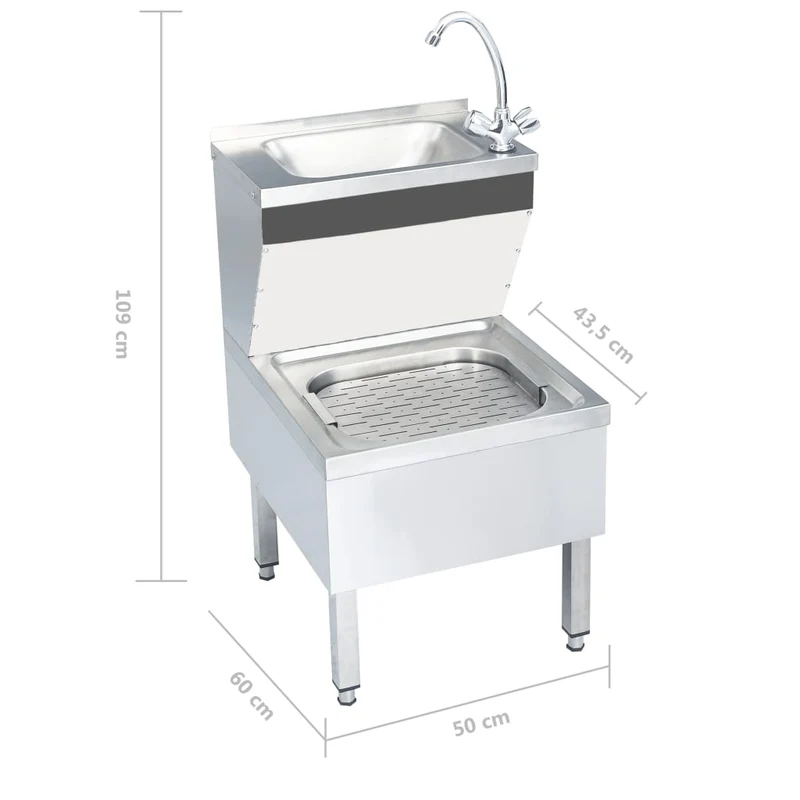 Lavabo commercial de lavage des mains avec robinet lave-mains vasque à poser cuisine de cantine restauration 109 cm acier inoxydable 02_0002448