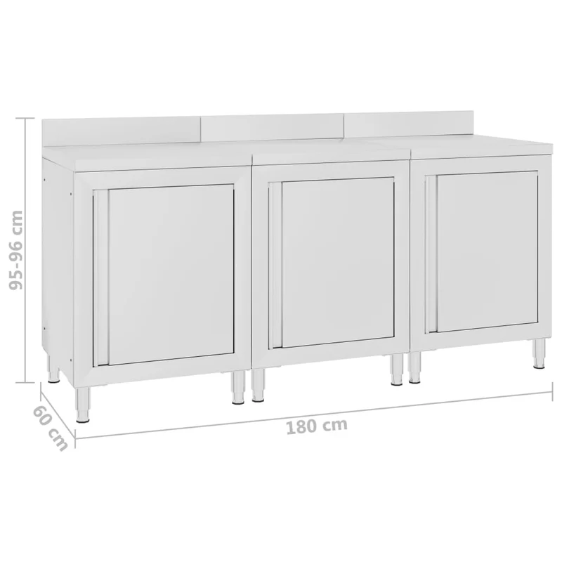 Table de travail commerciale avec armoire 180 x 60 x 96 cm acier inoxydable 02_0001901