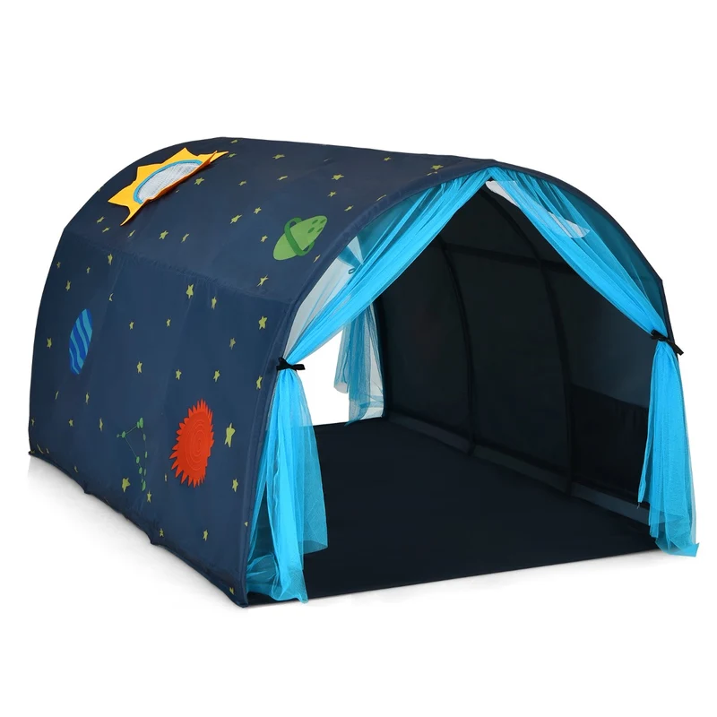 Tente de jeu enfants 144 x 102 x 82 cm espace de jeux polyvalent ambiance cosy en tissu peau de pêche bleu 20_0014318