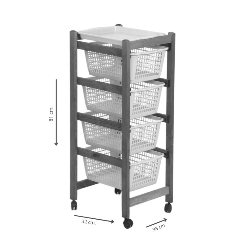 Carrello da cucina con cestini estraibili e vassoio ciliegio - Jolly Eco