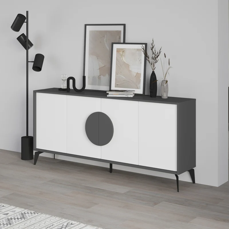 Madia con 4 ante e ripiani 180 cm colore antracite e bianco - Gora