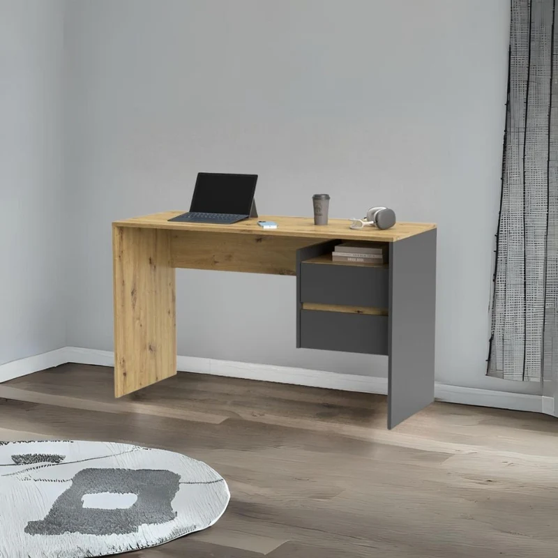 Scrivania moderna con 2 cassetti 125 cm colore rovere e antracite - Paco3