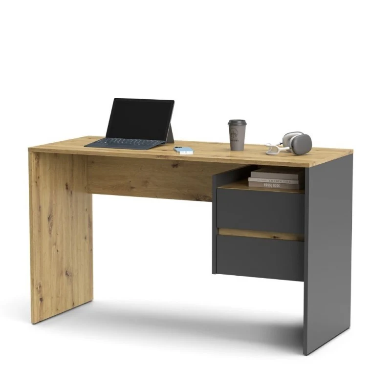 Scrivania moderna con 2 cassetti 125 cm colore rovere e antracite - Paco3