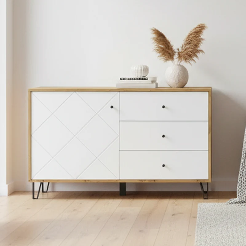 Madia con 3 cassetti e anta 123 cm colore rovere e bianco - Bollo