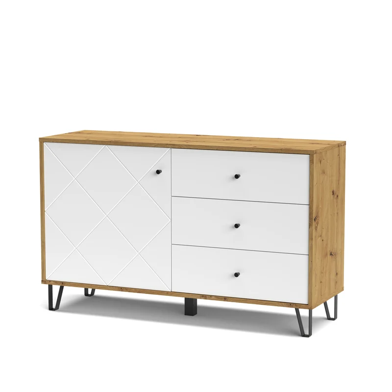 Madia con 3 cassetti e anta 123 cm colore rovere e bianco - Bollo