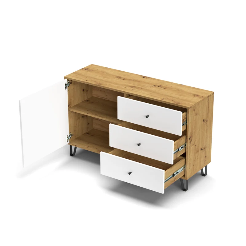 Madia con 3 cassetti e anta 123 cm colore rovere e bianco - Bollo