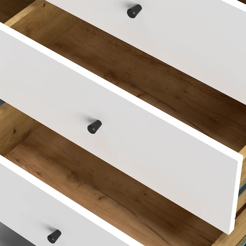 Madia con 3 cassetti e anta 123 cm colore rovere e bianco - Bollo