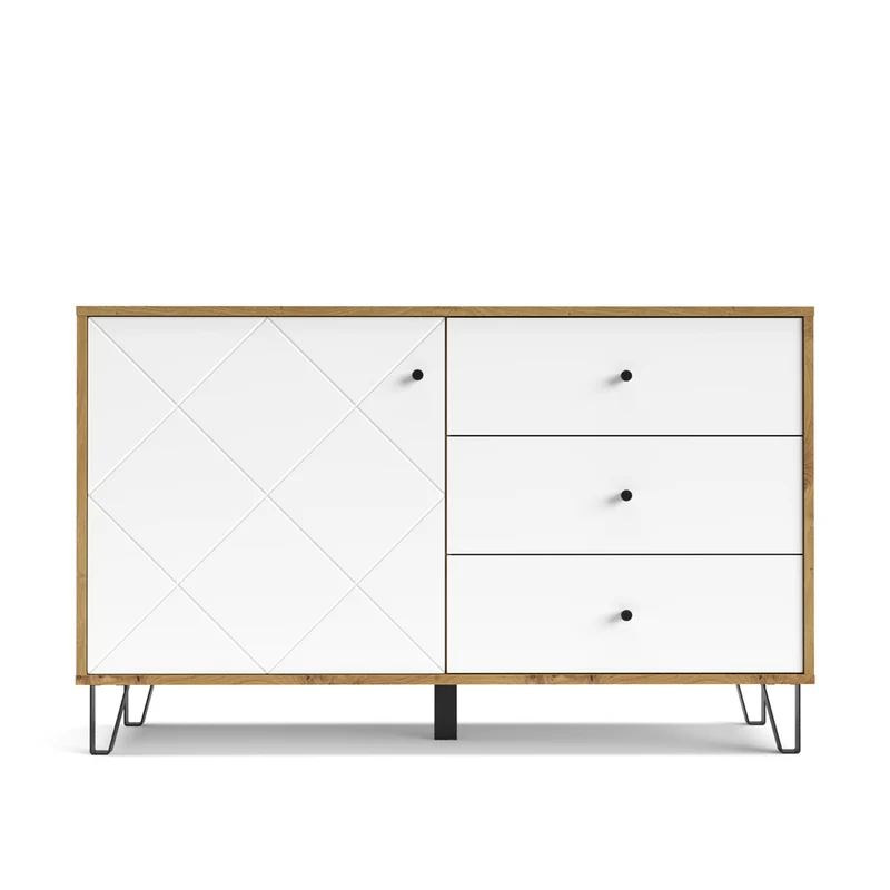 Madia con 3 cassetti e anta 123 cm colore rovere e bianco - Bollo