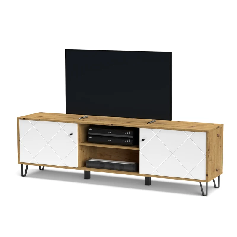 Mobile porta TV con 2 ante e vano colore rovere e bianco - Bollo