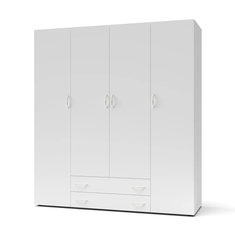 Armadio con 4 ante e 2 cassetti colore bianco 160x177H cm - Seba 4