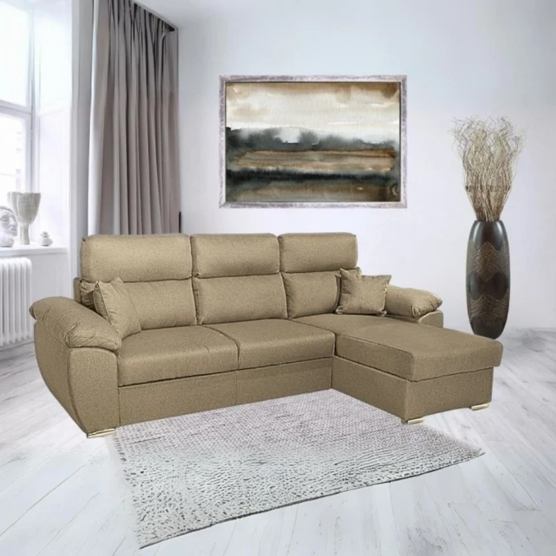 Divano con penisola contenitore cappuccino ComoII tessuto giulia9703