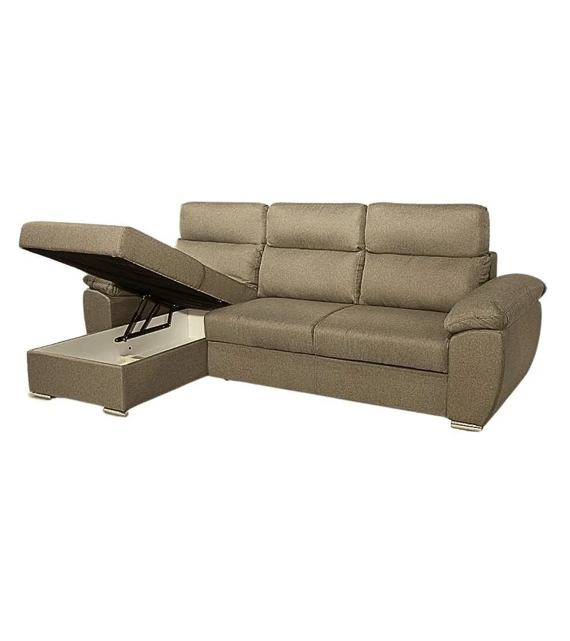 Divano con penisola contenitore cappuccino ComoII tessuto giulia9703
