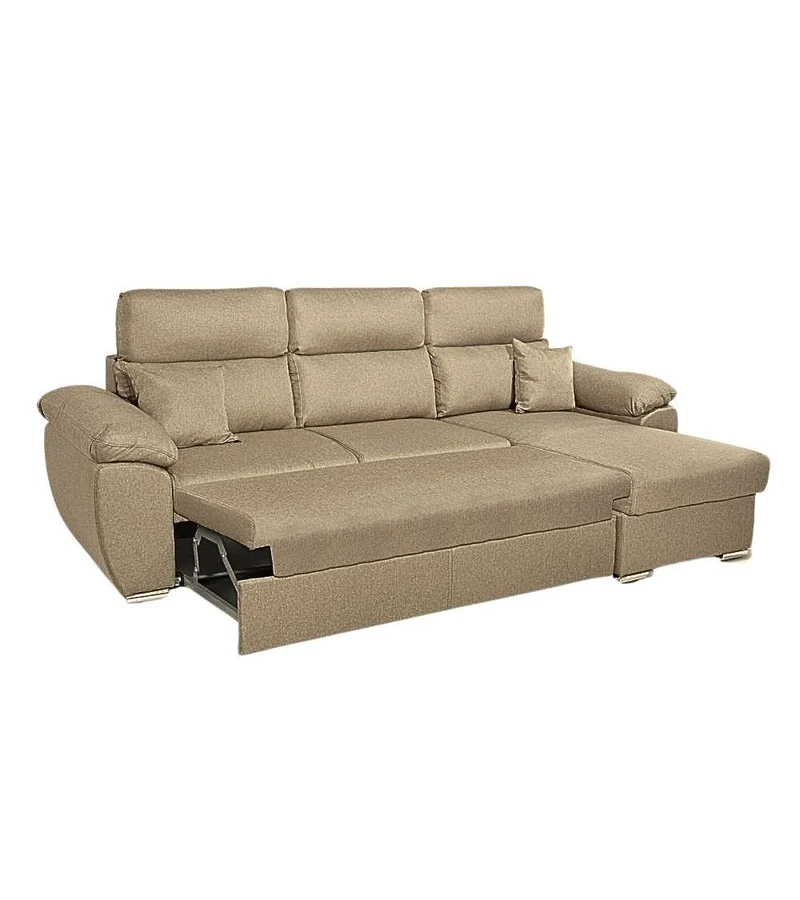Divano con penisola contenitore cappuccino ComoII tessuto giulia9703