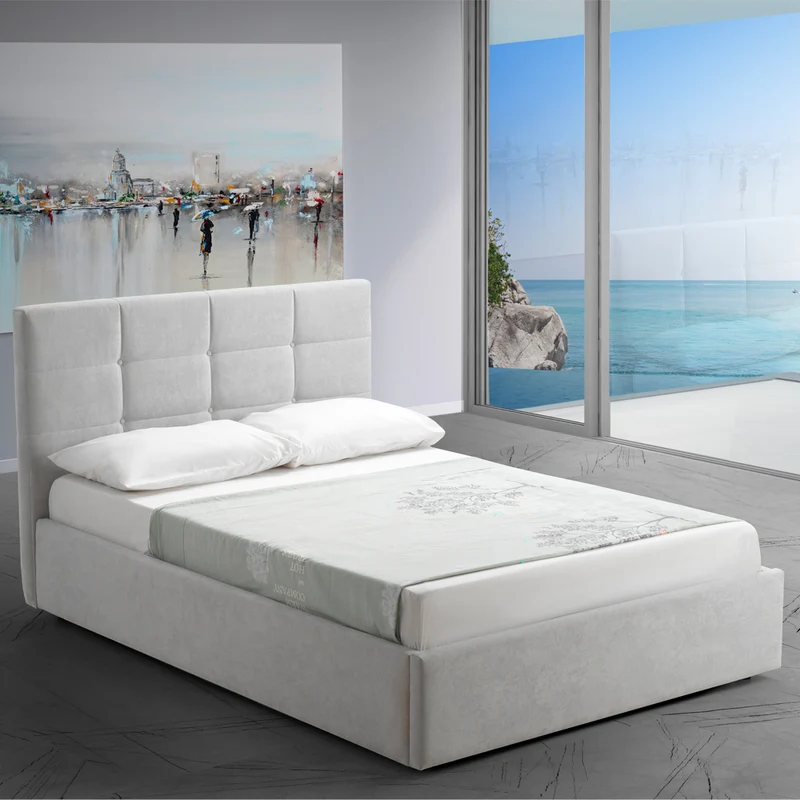 Letto una piazza e mezza con contenitore in tessuto color grigio - Napoli