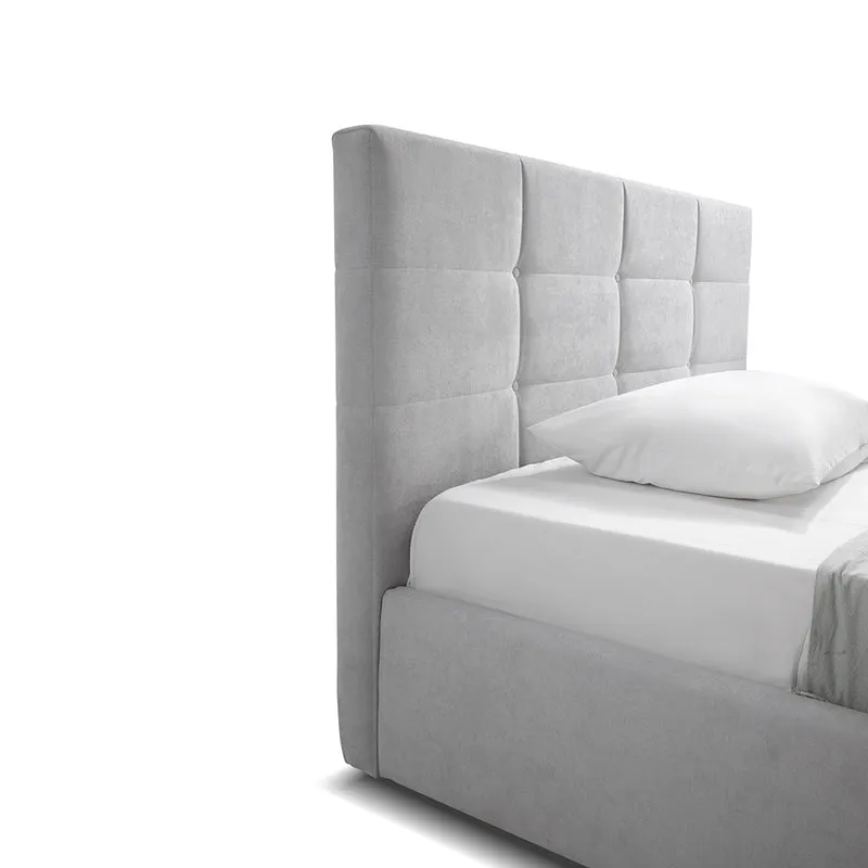 Letto una piazza e mezza con contenitore in tessuto color grigio - Napoli
