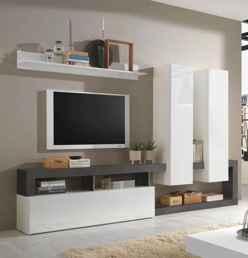 Parete attrezzata colore bianco lucido e ossido 277 cm - Mogol
