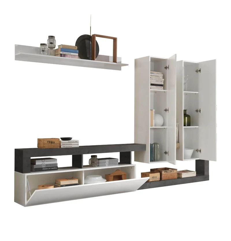 Parete attrezzata colore bianco lucido e ossido 277 cm - Mogol