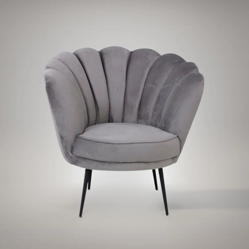 Poltrona a conchiglia con rivestimento in velluto colore grigio - Orel