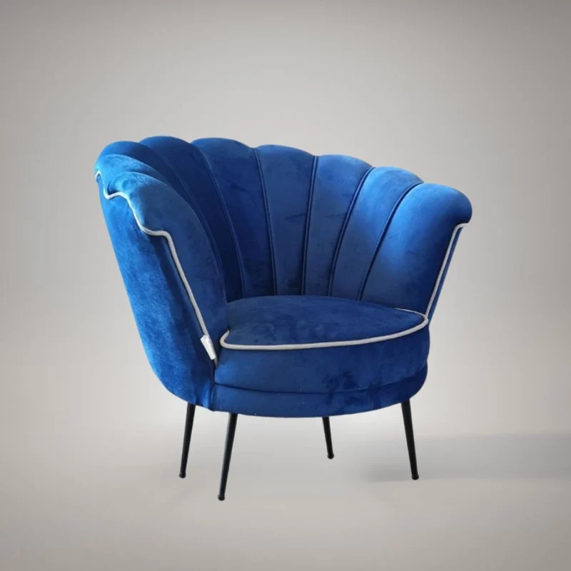 Poltrona a conchiglia rivestimento in velluto blu navy con bordo bianco - Orel