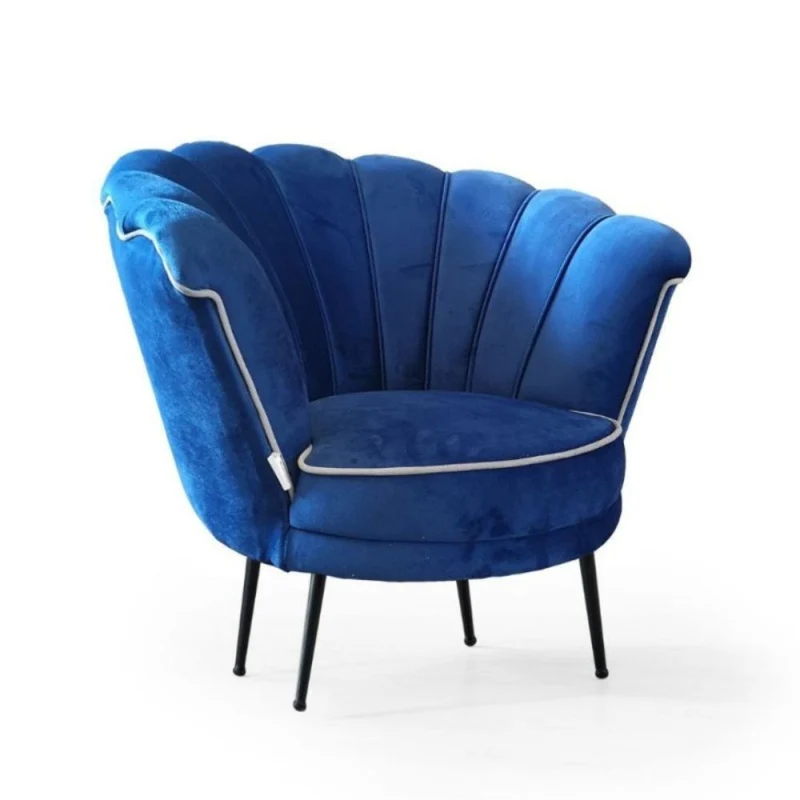 Poltrona a conchiglia rivestimento in velluto blu navy con bordo bianco - Orel