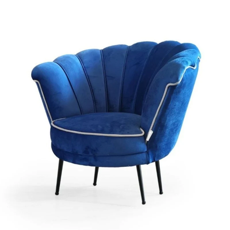 Poltrona a conchiglia rivestimento in velluto blu navy con bordo bianco - Orel