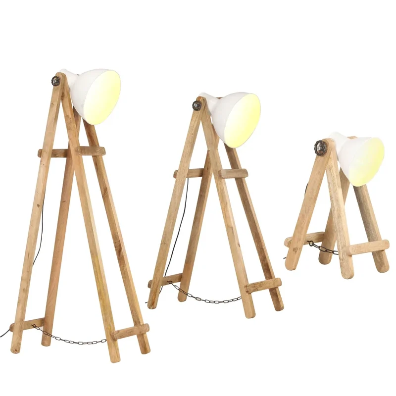 Lot de 3 lampadaires vintage design intérieur 28 x 65 x 150 cm en bois de manguier blanc 02_0046706