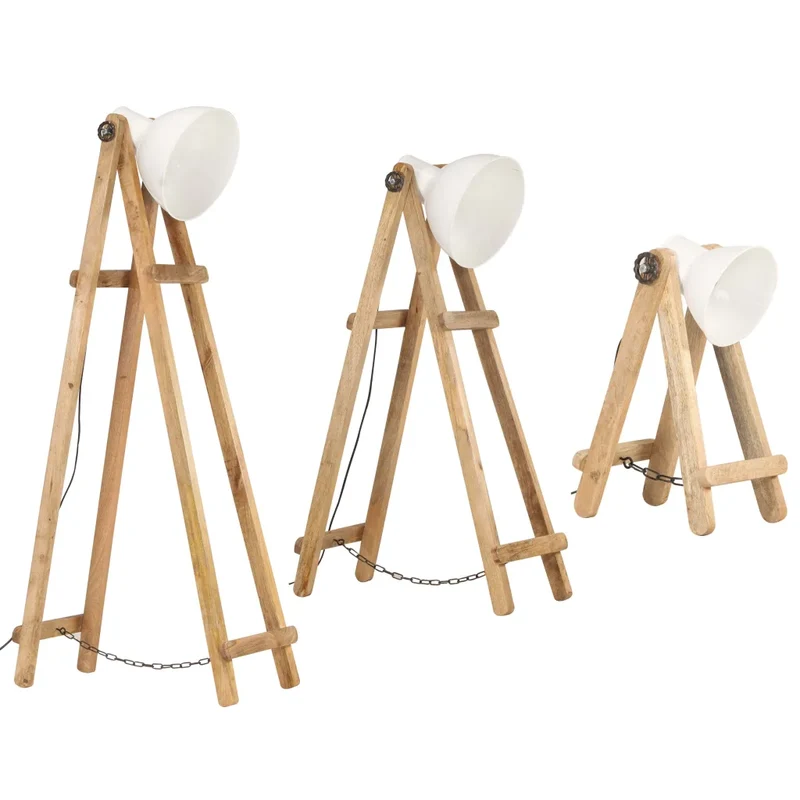 Lot de 3 lampadaires vintage design intérieur 28 x 65 x 150 cm en bois de manguier blanc 02_0046706