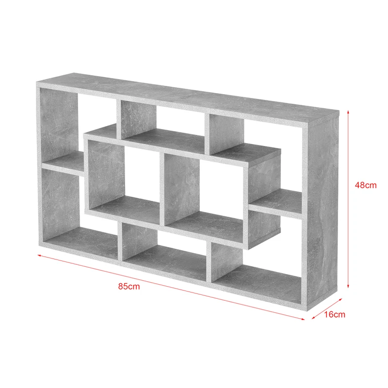 Meuble mural design étagère flottante stylée 8 compartiments de rangement 85 cm gris 03_0005853