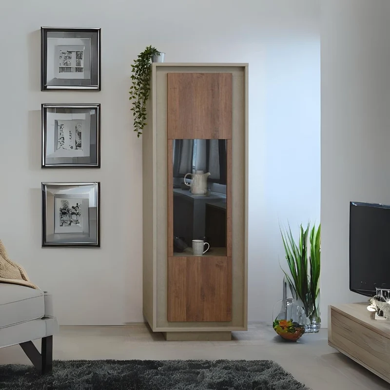 Vetrina moderna 67x197h cm con anta colore noce mercure e cashmere - Open