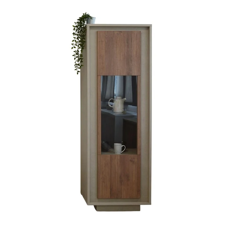 Vetrina moderna 67x197h cm con anta colore noce mercure e cashmere - Open