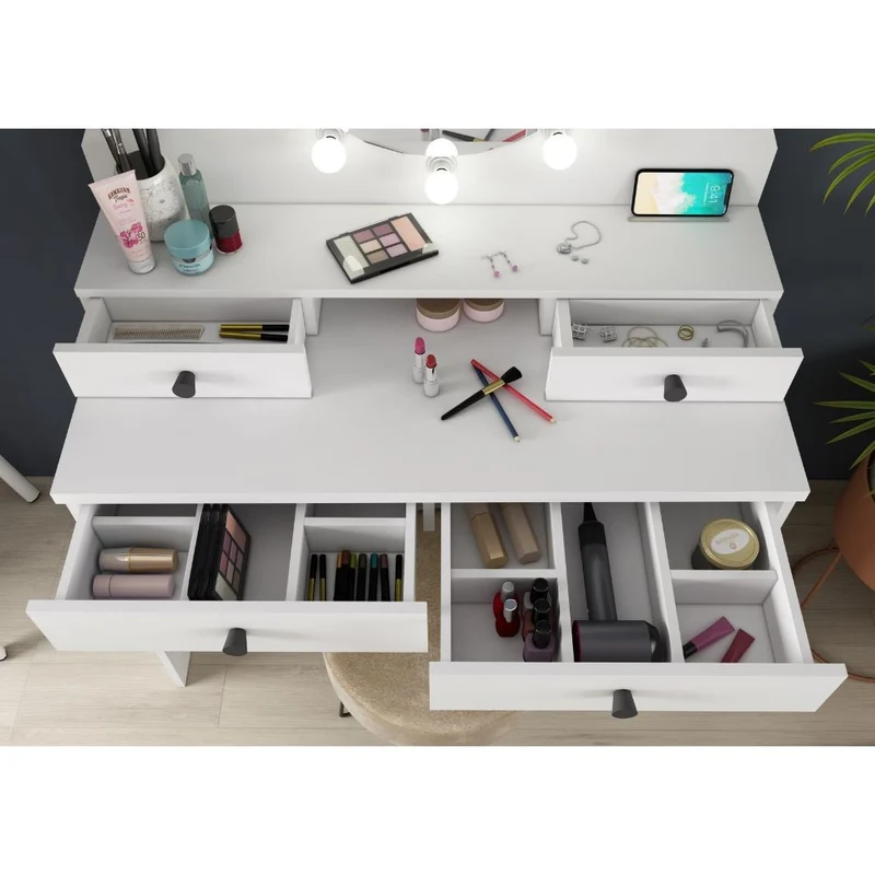 Toeletta trucco 100 cm con specchio e luci a Led colore bianca