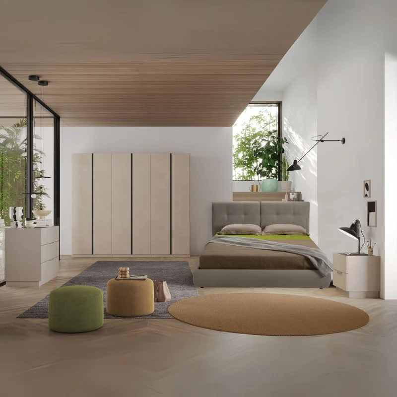 Camera da letto completa color cashmere e antracite con letto contenitore - Karlo