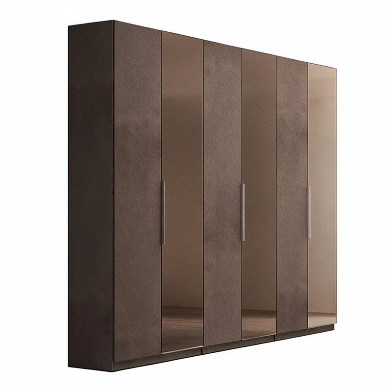 Armadio 275 cm con 6 ante battenti colore bronzo con specchi bronzati
