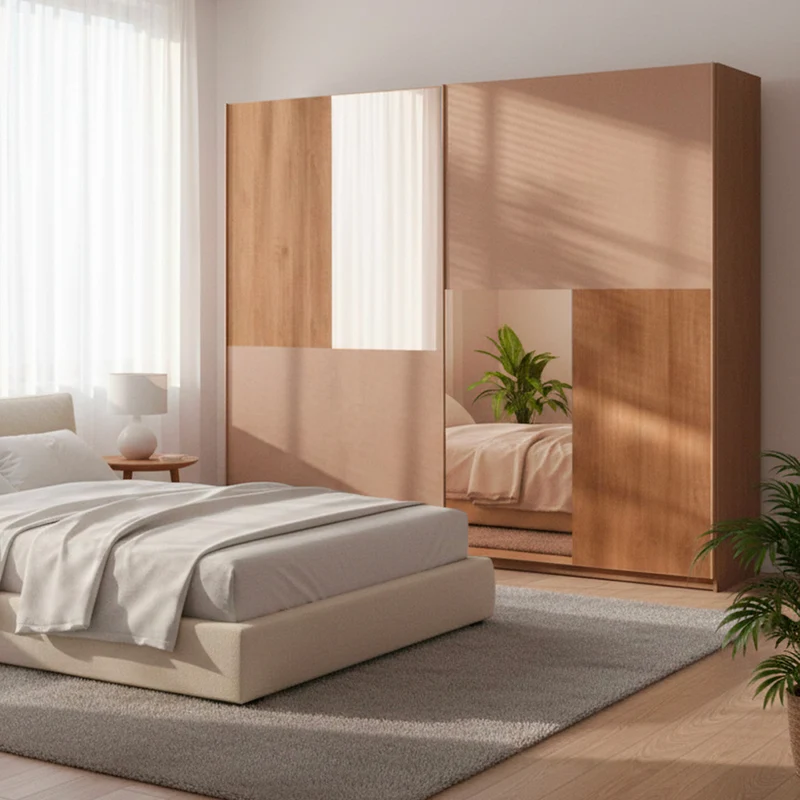 Armadio 275 cm con 2 ante scorrevoli colore bronzo mercure con specchi - Quinn
