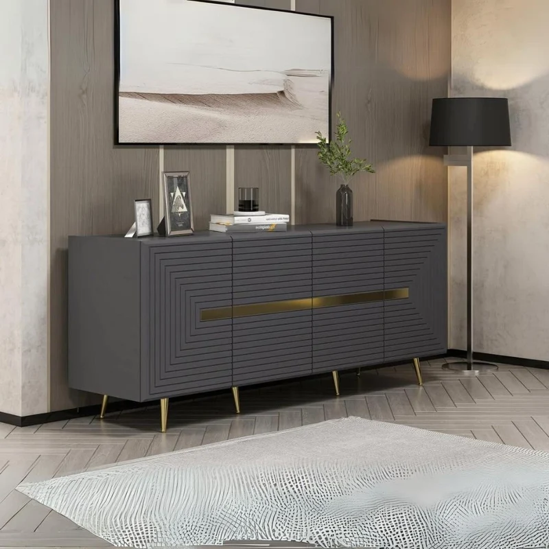 Madia in legno 180 cm con 4 ante colore antracite e particolari oro - Jose