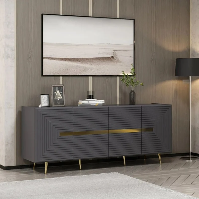 Madia in legno 180 cm con 4 ante colore antracite e particolari oro - Jose