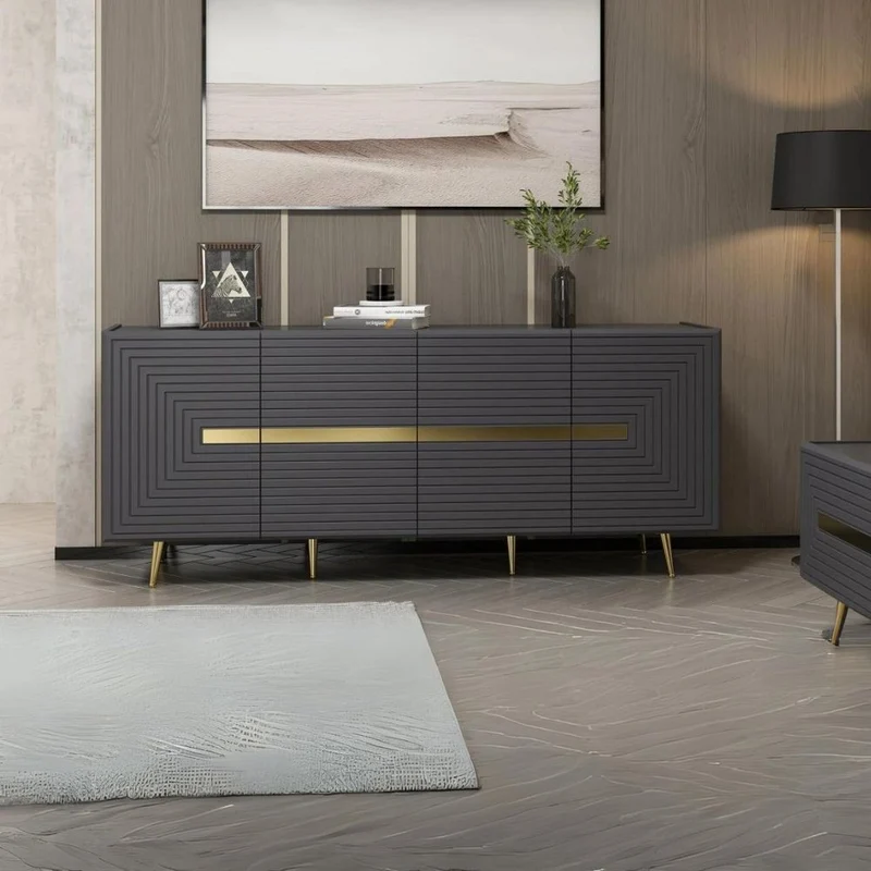 Madia in legno 180 cm con 4 ante colore antracite e particolari oro - Jose