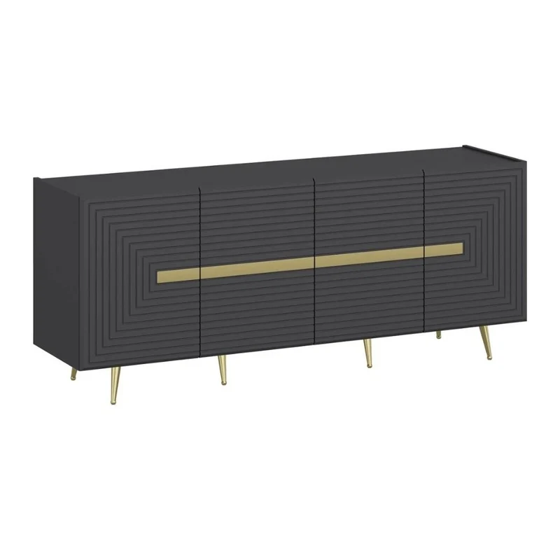 Madia in legno 180 cm con 4 ante colore antracite e particolari oro - Jose