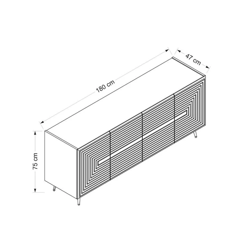 Madia in legno 180 cm con 4 ante colore antracite e particolari oro - Jose